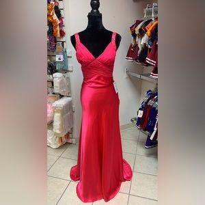 Sz 1-2 Hot Pink Beaded Strappy Open Back Prom Homecoming Pageant Gown Dress NWT